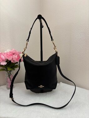Coach Black Leather Abby Duffle Bag with Gold Hardware